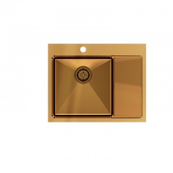 Miedziany zlewozmywak z krótkim ociekaczem po prawej stronie