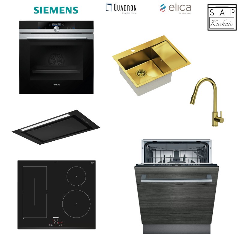 Zestaw Siemens z płytą indukcyjną 1 fazową i złotą armaturą